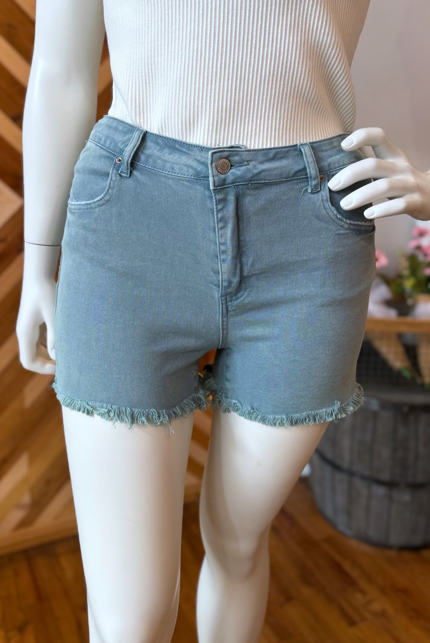 *Zenana* Denim Short Teal
